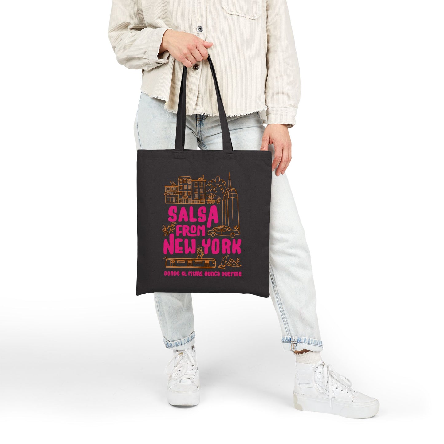 New York Salsa Canvas Tote Bag, Stylish Reusable Shopping Bag, Eco-Friendly Market Tote, Gift for Dancers, Travel Bag