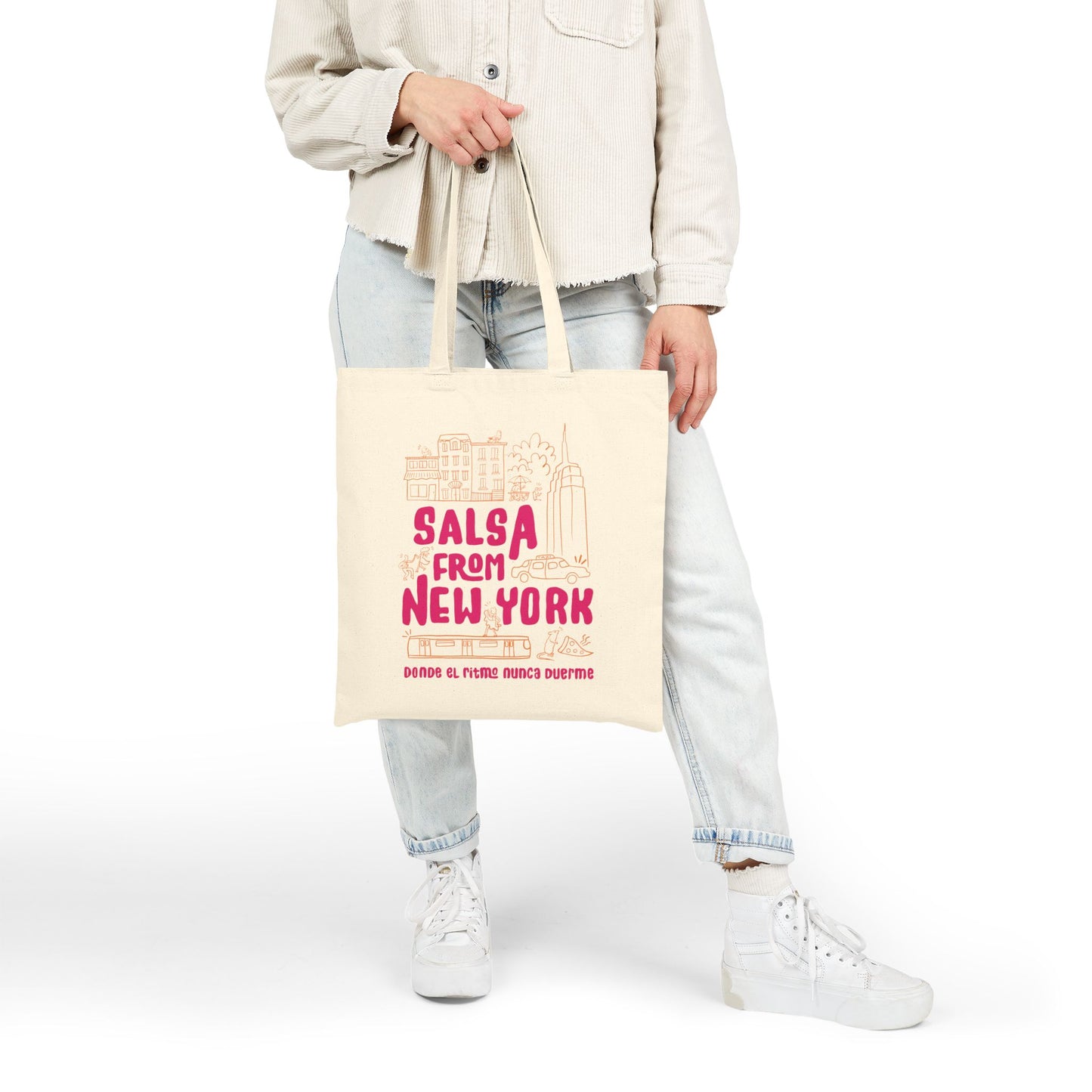 New York Salsa Canvas Tote Bag, Stylish Reusable Shopping Bag, Eco-Friendly Market Tote, Gift for Dancers, Travel Bag