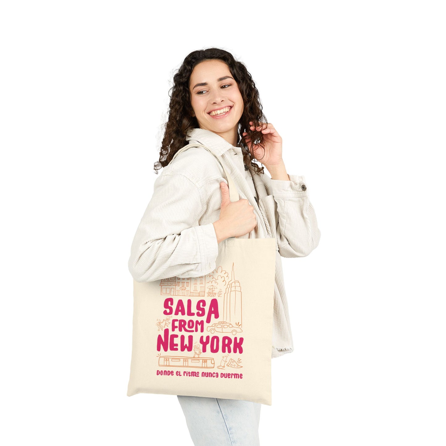 New York Salsa Canvas Tote Bag, Stylish Reusable Shopping Bag, Eco-Friendly Market Tote, Gift for Dancers, Travel Bag