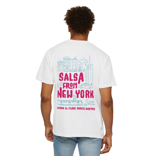 Salsa from New York Unisex Garment-Dyed Tee, Retro Graphic Shirt, Music Lover Gift, Casual Wear, NYC Souvenir
