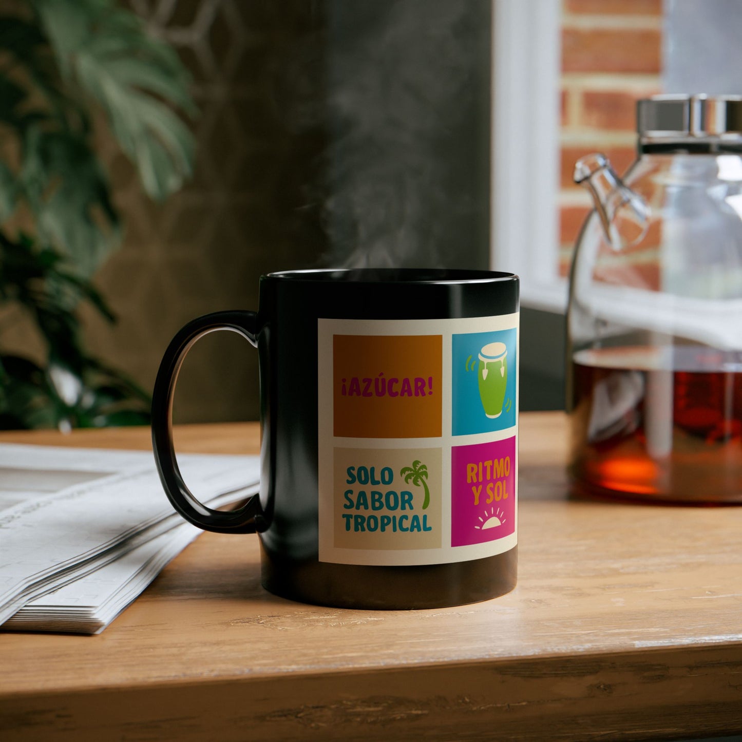 Tropical Vibes Mug, Colorful Coffee Cup, Fun Gift, Summer Drinkware, Retro Style Mug, Party Favor, Gift for Music Lovers